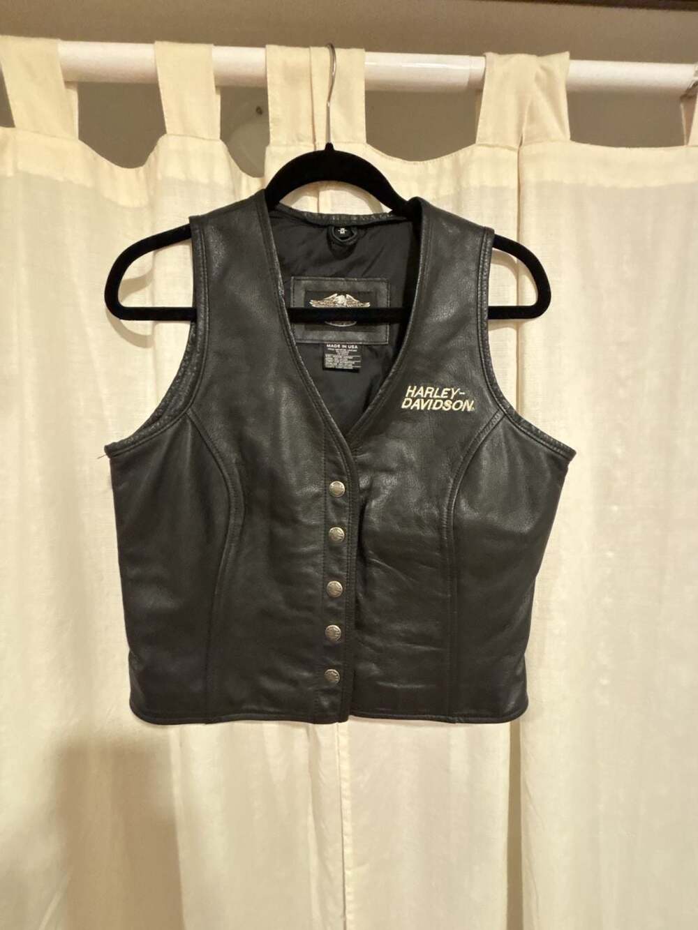 Harley-Davidson Women's Genuine Leather Vest with #1 American Flag Back Patch